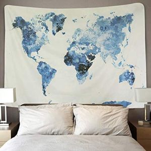 Blue Water color world tapestry